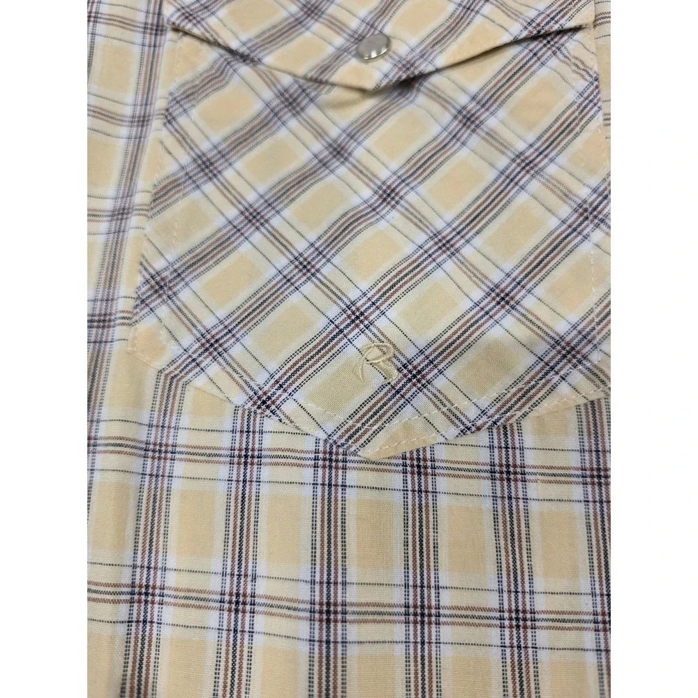 Roper‎ Mens XL Yellow Plaid Short Sleeve Pearl Snap Western Shirt Cotton